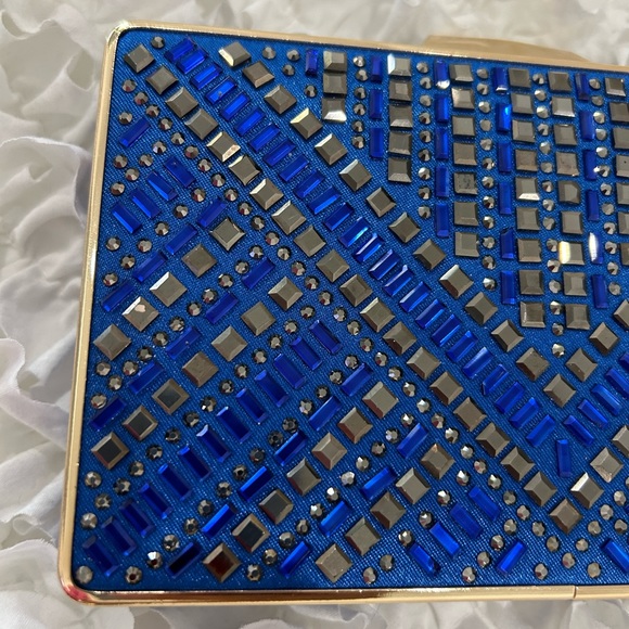 💥PRICE⬇️ Dressy - Blue & Gold Stud Clutch - Small - Picture 4 of 10
